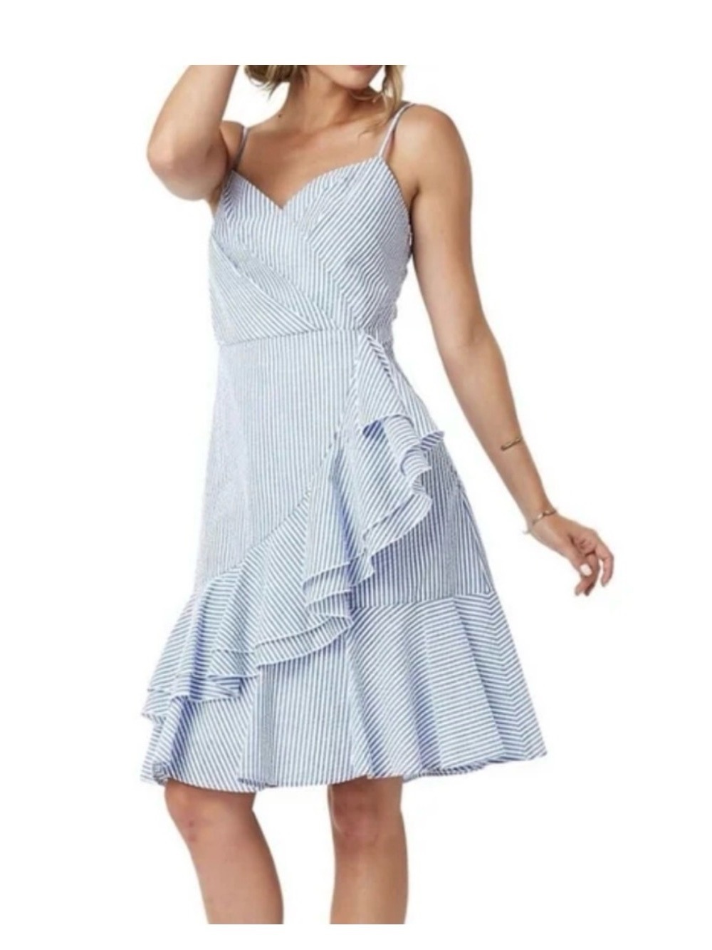 Striped Blue & White Ruffle Wrap Sundress - Women